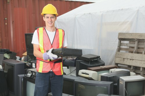 Homeowner sorting garage items